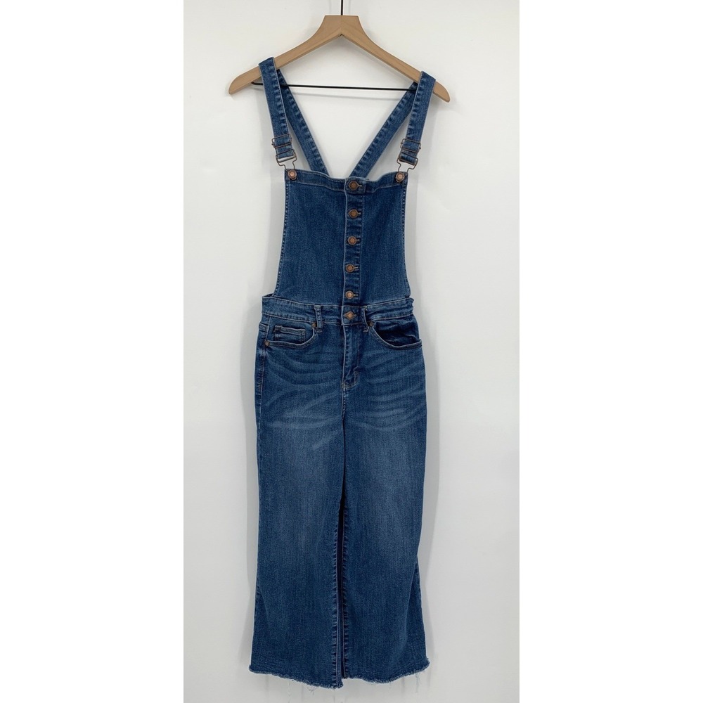 Judy Blue Overall Womens Medium Blue Wide Leg Crop Button Front Denim Stretch